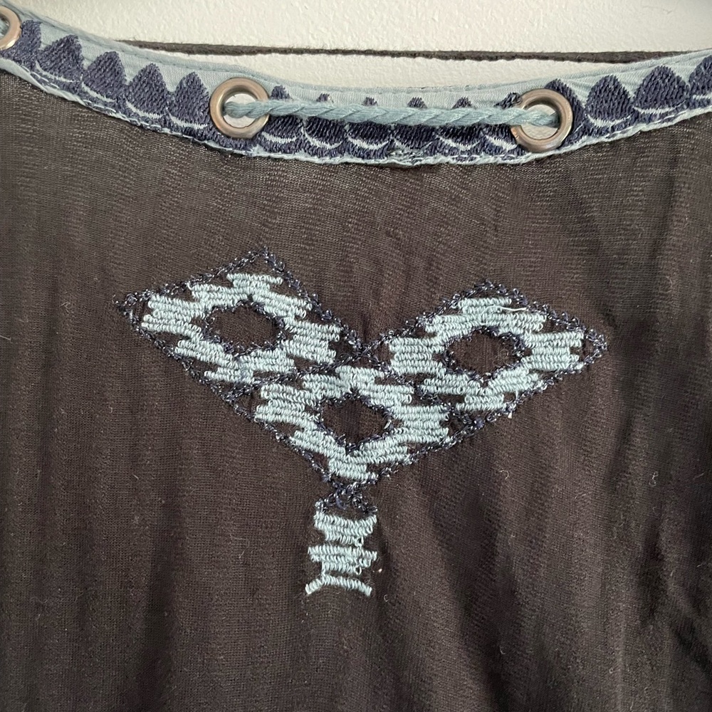 Free People Bohemian Embroidered Top With Sheer Shoulders - Picture 4 of 11